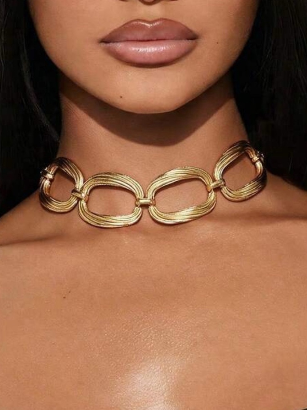 Gold Link Statement Choker Necklace